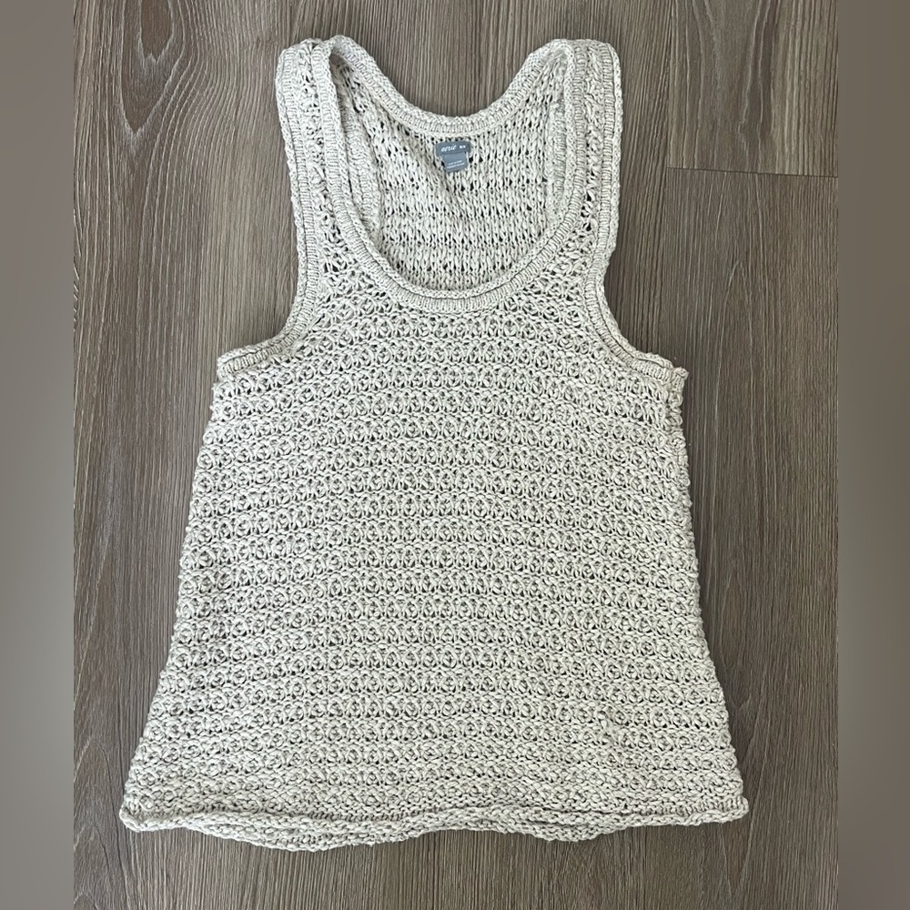 aerie Crochet Knit Tank Top in Cream